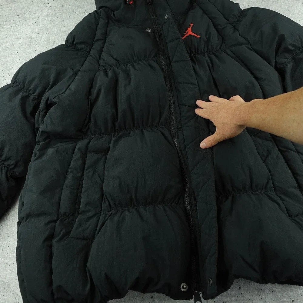 Jordan Essential Mens Puffer Jacket Black Red Hooded DQ7348-010 Large
